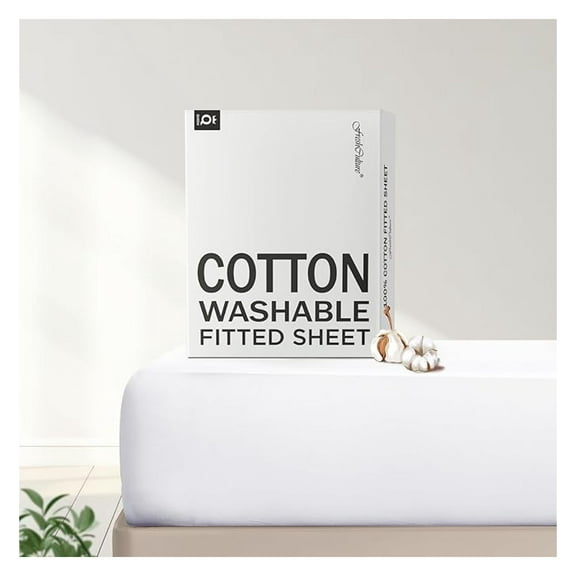 Queen Fitted Sheet - 300 Thread Count Cotton Percale, Soft Breathable Queen Size Sheets, Deep Pocket, White