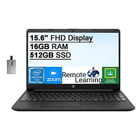 2021 HP 15.6  FHD IPS Laptop Computer  Intel Celeron N4020 Processor  16GB DDR4 RAM  512GB SSD  Intel UHD Graphics 600  1 Year Office 365  HDMI  Bluetooth  Win10S  Black  32GB SnowBell USB Card
