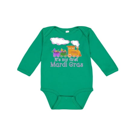 

Inktastic It s My 1st Mardi Gras Train with Jester Hats Gift Baby Boy or Baby Girl Long Sleeve Bodysuit