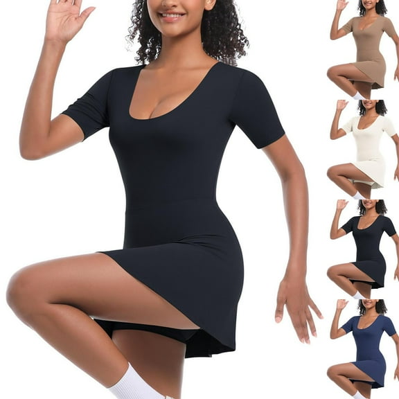 THDHVS Women's Casual Dresses,Summer Dresses for Women 2025,Athletic Dress with Shorts Pockets Summer Dresses for Women Golf Outfits for Workout Blue M