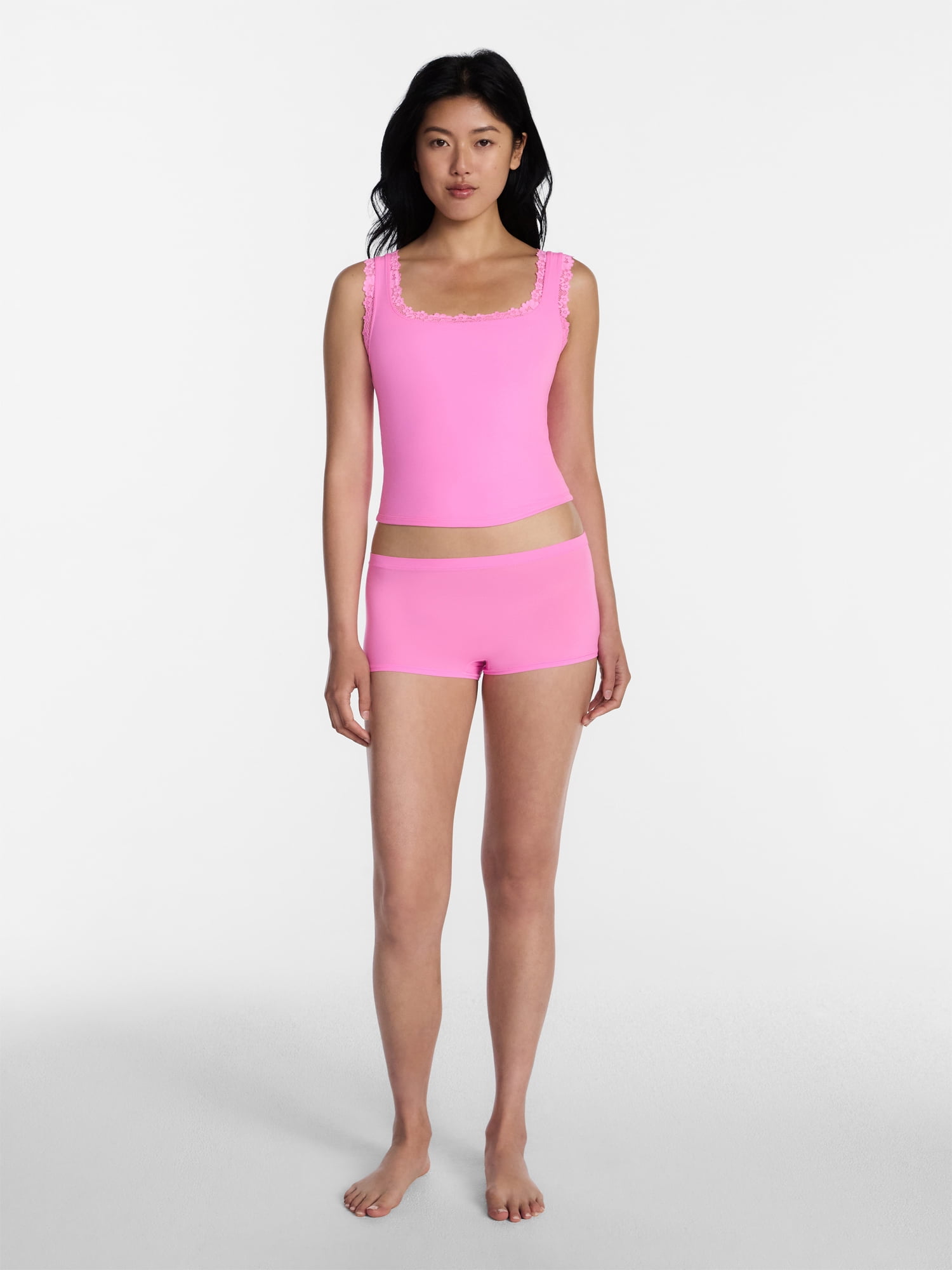 No Boundaries Fit Stretch Lace Trim Tank Top, Women's XS-XXXL