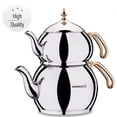 thumbnail image 3 of Korkmaz Hanedan Gold Turkish Teapot Set for Stovetop, 18/10 Stainless-steel Double Tea Maker with Ergonomic Gold Handles, 3.3 qt, 3 of 6