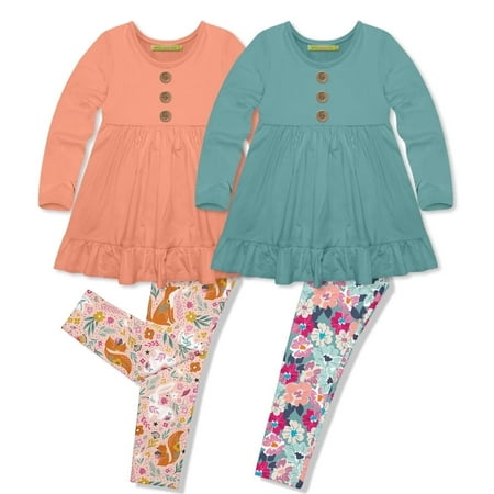 Millie Loves Lily Girls Coral and Nile Blue Tops & Printed Leggings Big Girl Size 8 4-pcs