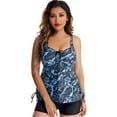 thumbnail image 2 of SWSMCLT Women's 2 Piece Ruched Tankini Floral High Waisted Modest Slimming Push Up Swimsuit Boy Short Tummy Control Bathing Suit Blue 16, 2 of 4