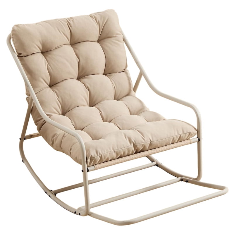 Outdoor Rocking Chair, Papasan Rocking Chair with Metal Frame, Comfy Rocker Lounge Chair for Living Room Porch Patio Garden