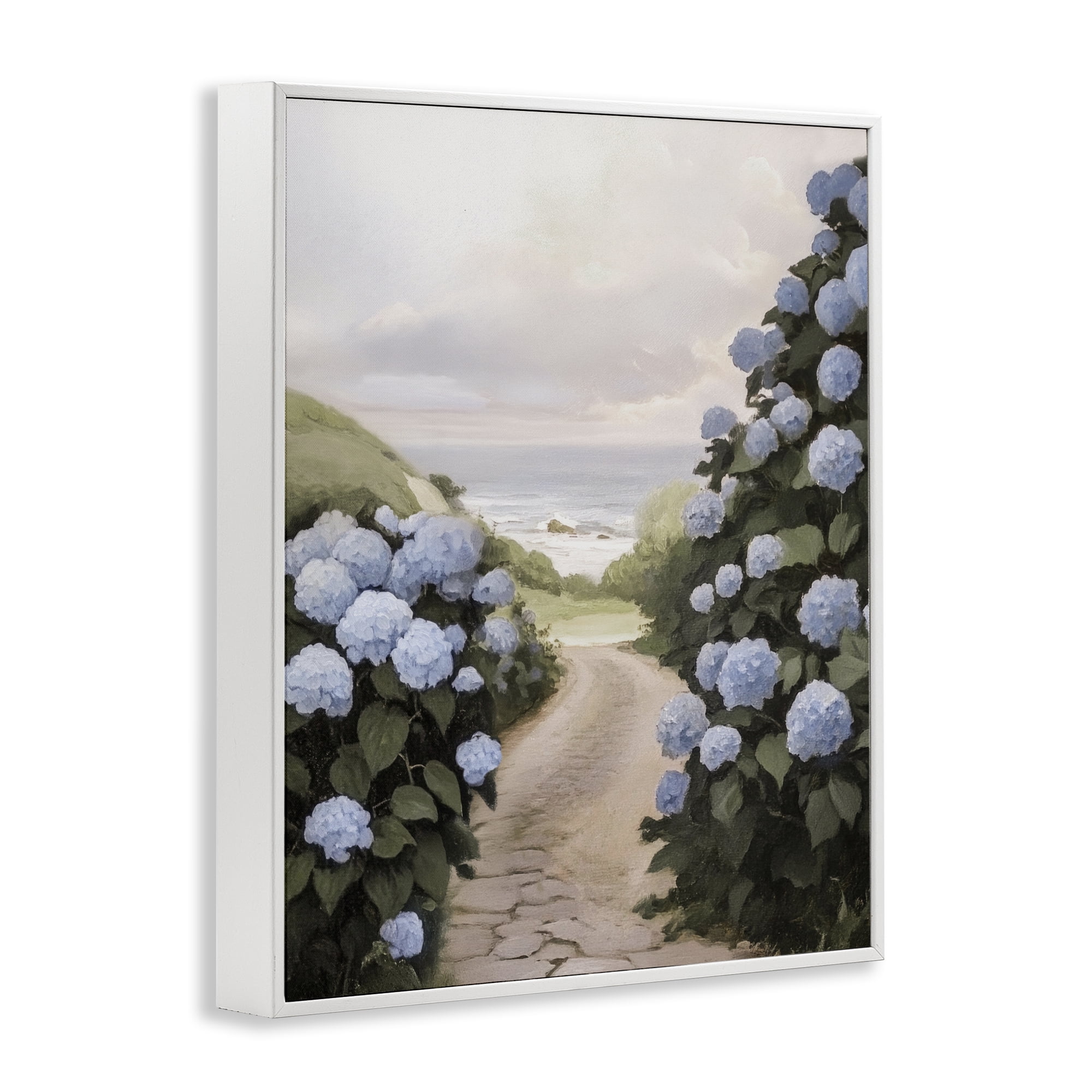 Stupell Industries Coastal Hydrangea Pathway White Framed Giclee Art, design by Sisi and Seb