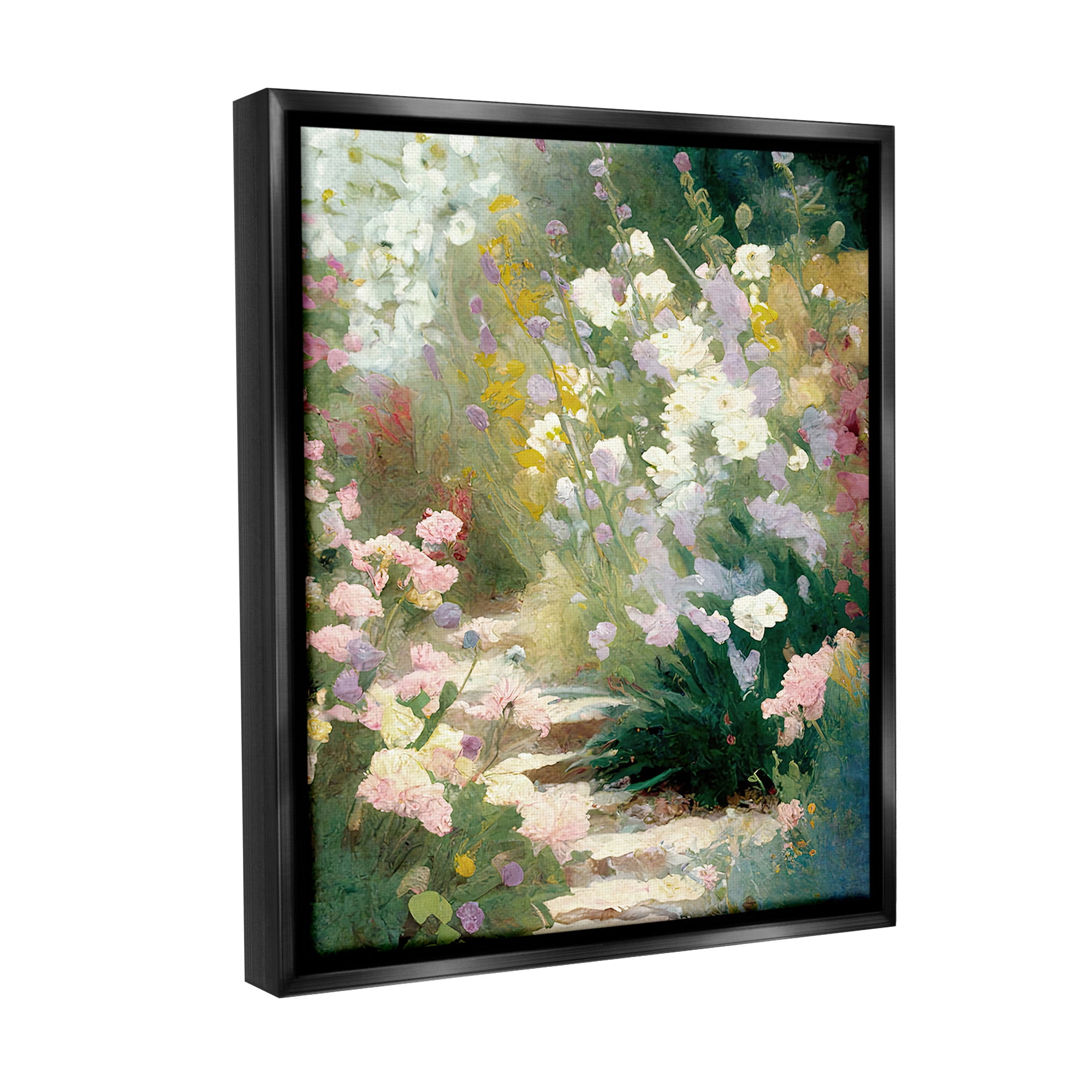 Stupell Industries Garden Flower Path Botanical & Floral Painting Black Floater Framed Canvas Art Print Wall Art, 25 x 31