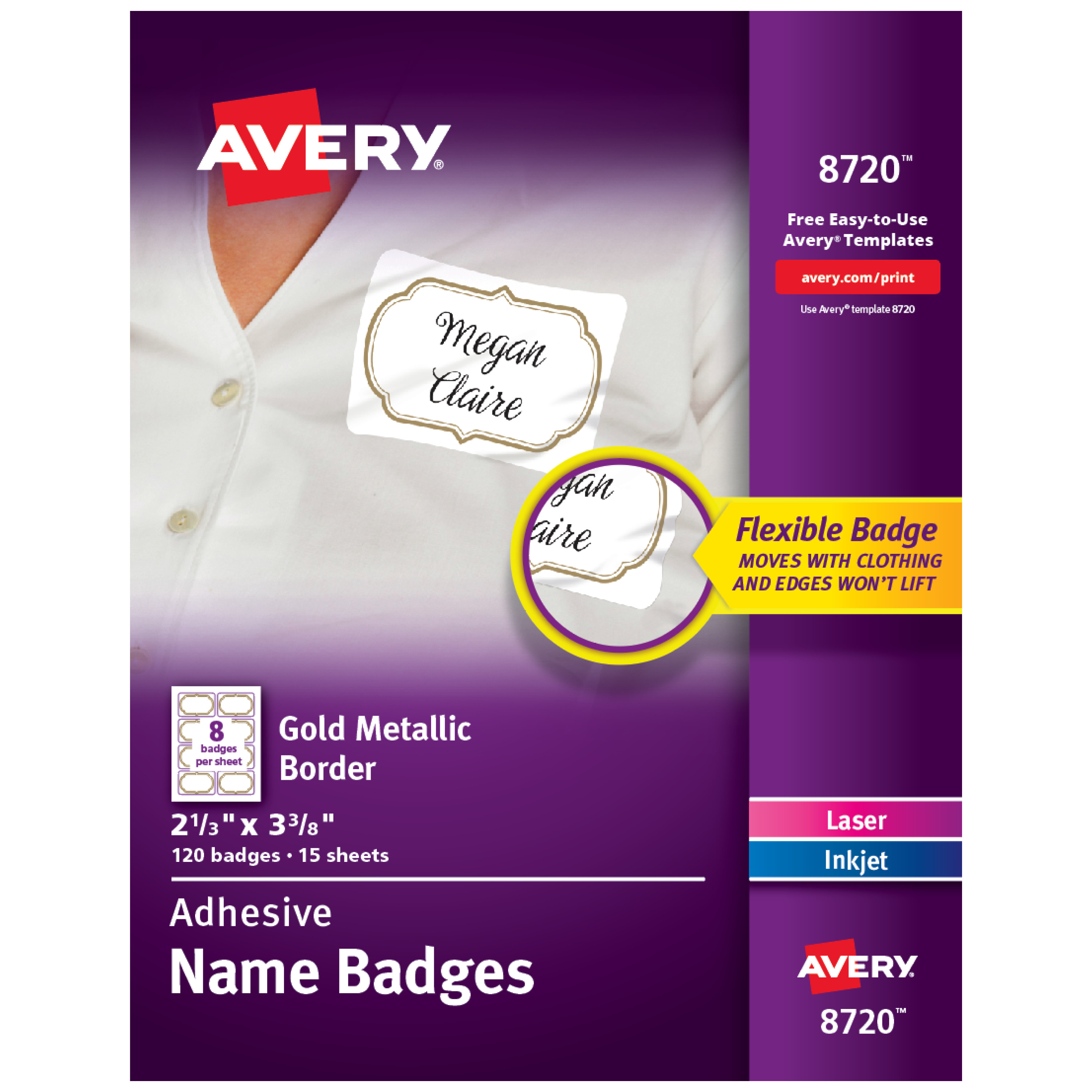 Avery Flexible Name Tag Stickers White Rectangle Label With Gold  Avery Flexible Name Tag Stickers White Rectangle Label With Gold