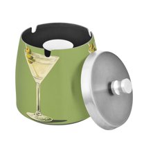 Yayeee Ashtray with Lid for Cigarette Smokeless Stainless Steel Home Ash Holder, Martini with Olive