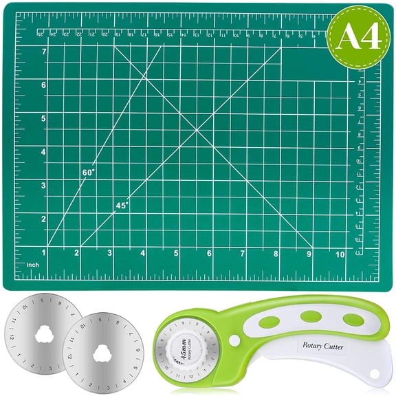 Rotary Cutter Set, Self Healing Sewing Mats and Mat 45mm Fabric Set with 2 Blades Cutting for Crafts Quilting Hobby (9" x 12" (A4))
