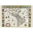thumbnail image 2 of Blaeu, Willem 32x23 Gold Ornate Wood Framed with Double Matting Museum Art Print Titled - New Map of the Americas, 2 of 4