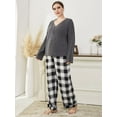 thumbnail image 6 of ebukurty Plus Size Pajama Sets for Women 2 Piece Grey V-neck Long Sleeve Sleepwear, Size 1XL-5XL, 6 of 8