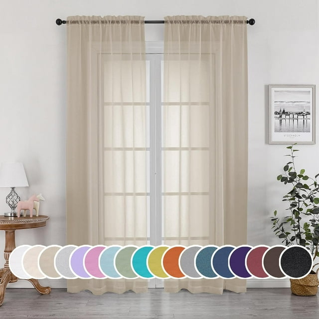Cortinas translúcidas, 2 paneles, para recámara y sala de estar, color translúcido, estilo elegante y liso de gasa