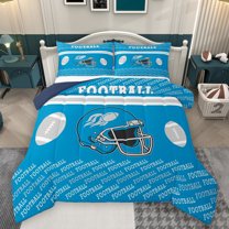 Homewish Dodger Blue Rugby Helmet Full Size Comforter Sets for Boys, Est Sleep Sport Bedding Comforter Set, Cartoon Football Theme Reversible Bedding Sets, Lightweight Room Decor, 3pcs