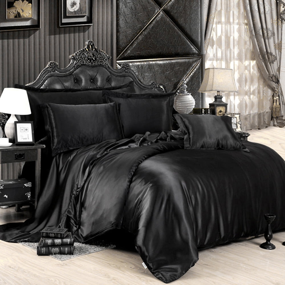 Luxury 4 Piece Duet Coer Set, Soft Satin Silk Duet Coer Sheet Set Silky Queen King Bed Sheets Ultra-Soft Brushed Microfiber - Hypoallergenic, Easy Care, Wrinkle Resistant