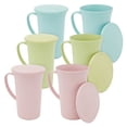 thumbnail image 1 of Paquete de 6 tazas de paja de trigo con asas y tapas, irrompibles, aptas para microondas y lavavajillas (3 colores, 433 ml), 1 of 8