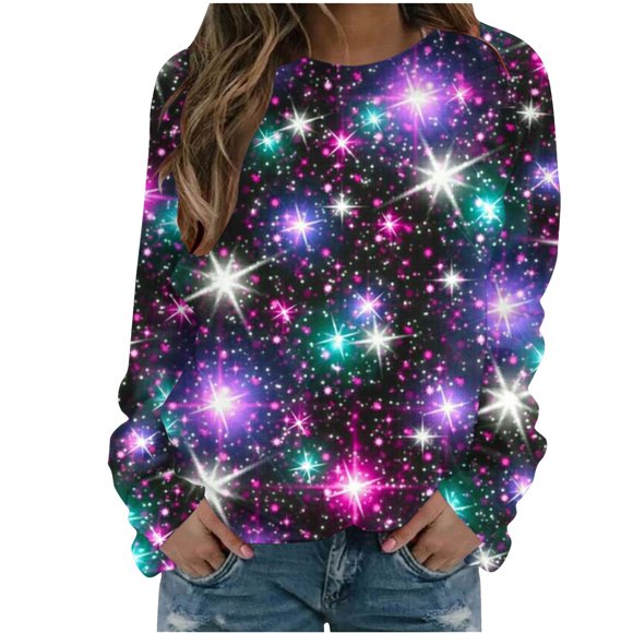 lcziwo Christmas Sweatshirt for Women Trendy Santa Claus Print Sweater Funny Gifts Crewneck Long Sleeve Pullover Top Ladies Clothes Purple,XXL