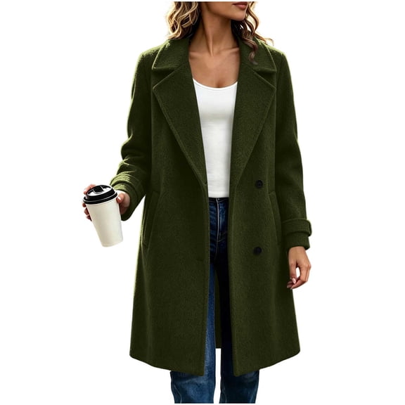 MaFYtyTPR Winter Coat for Women Solid Casual Thicken Wool Lapel Collar Inner Lining Pocket Breasted Outerwear Tops
