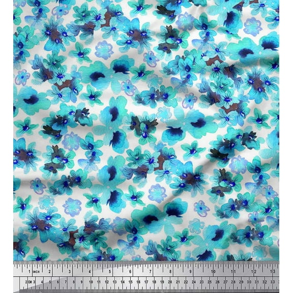 Soimoi Green Cotton Duck Fabric Floral Print Fabric by The Yard 42 Inch Wide