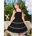 thumbnail image 3 of Arshiner Girls Summer Sleeveless Bow-Tie Straps Sundress Flowy Smocked Tiered Lace Swing Midi Dress with Pockets, 3 of 6