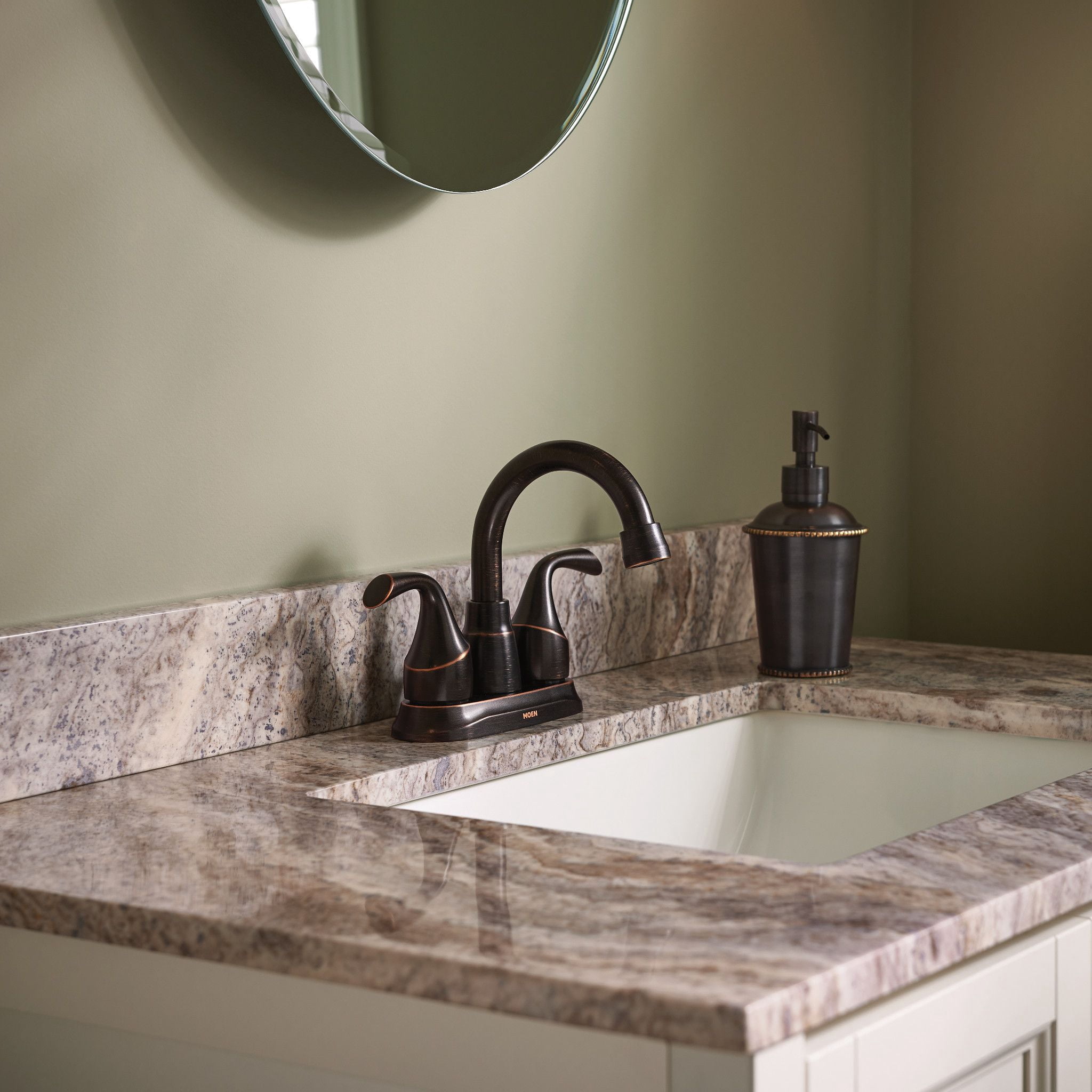 Moen Idora Two-Handle Centerset Bathroom Sink Faucet with Drain Assembly, Mediterranean Bronze