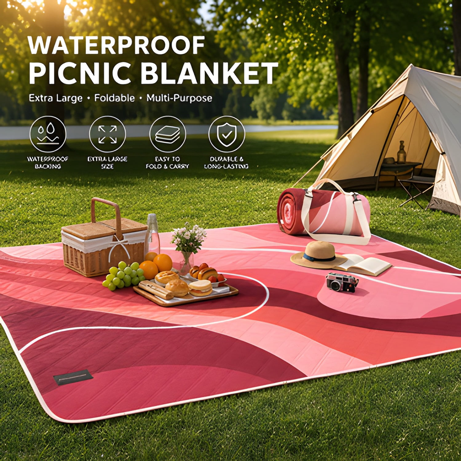 Waterproof Picnic Blanket Outdoor Camping Beach Mat Extra Large Foldable Car Essential Roadtrip Gadget Rv Accessories Glamping Tent Gear Must Haves Hiking Stuff Backpacking Necessities Gift