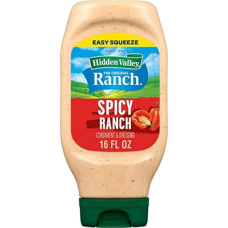 Pack of 1 Hidden Valley Spicy Ranch Condiment and Dressing, Easy Squeeze Bottle, 16 Fl Oz (Package May Vary)