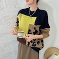 thumbnail image 5 of Women'S Fall Winter Long Sleeve Round Neck Pullover Sweater Leopard Print Colorblock Knitted Top Yellow One size, 5 of 6
