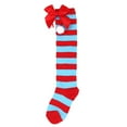 thumbnail image 3 of nvzhuang Girl Christmas Thigh High Socks, Striped Print Teen Girls Over the Knee Long Socks with Bowknot, 3 of 4