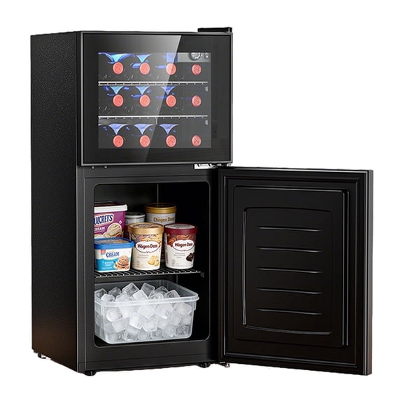 Auseo 2.6 Cu.ft. Wine Coolers with Freezer,2-Door Freestanding Small Beverage Refrigerator,Mini Fridge for Home/Office/Bar