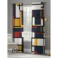 thumbnail image 5 of Yellow Red Blue Geometric Semi Sheer Curtains 84 Inch Length 2 Panels Set, Modern Color Block Abstract Art Sheer Kitchen Curtain Privacy Voile Window Curtain for Living Room Bedroom Rod Pocket Drapes, 5 of 7