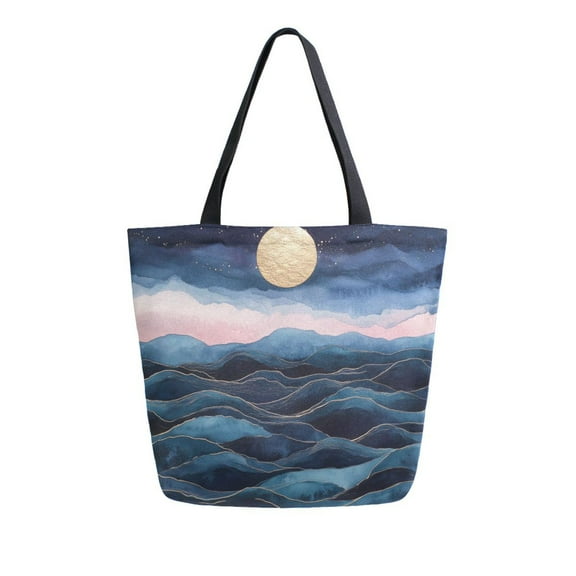 FORMRS Womens Canvas Tote Bag with Zipper Inner Pocket Shoulder Handbag, Ocean Waves