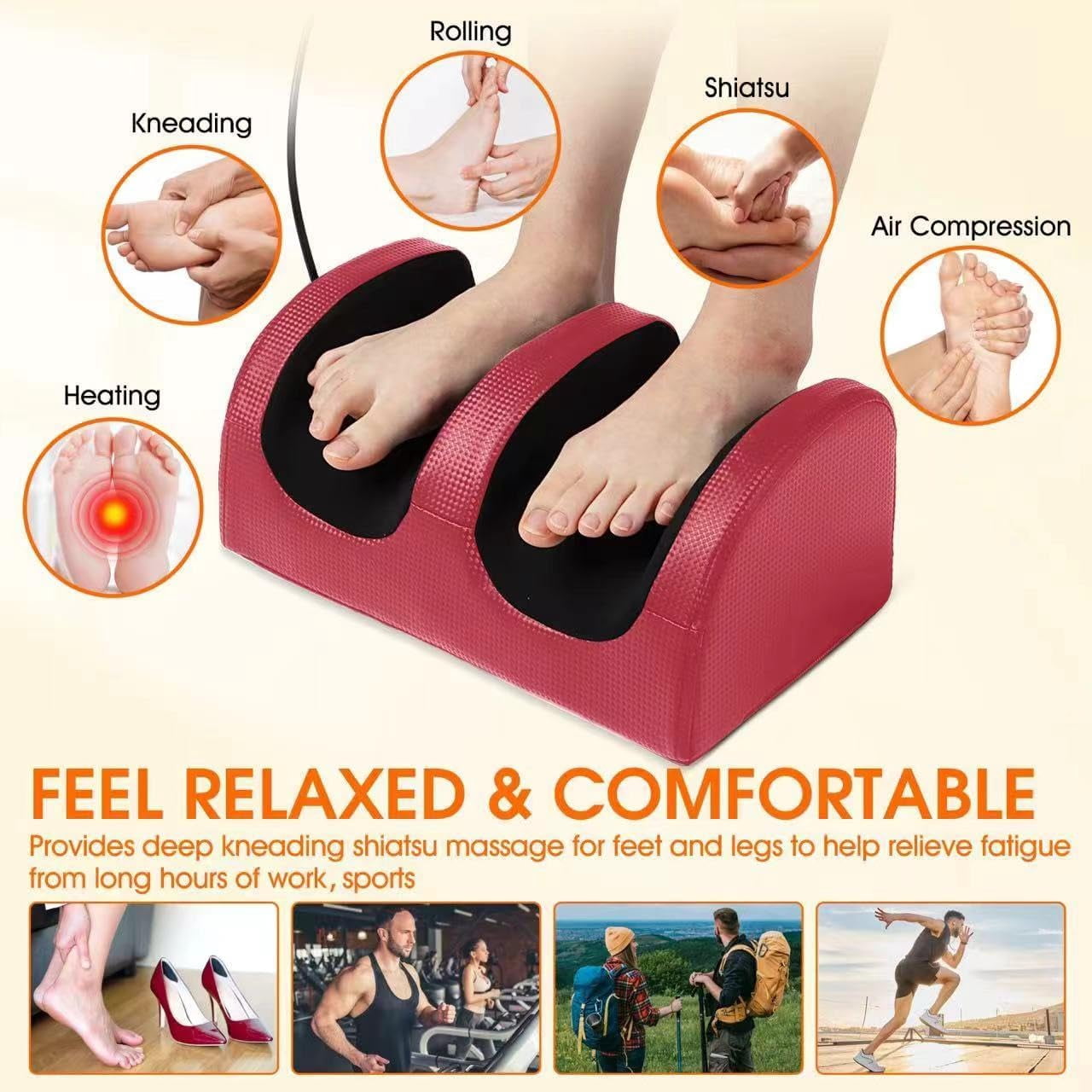 OhhGo Shiatsu Foot Massager with Heat, Foot and Calf Massager with Massage Roller Chronic Nerve Pain Therapy Spa for Leg Calf Ankle, Gifts for Mom & Dad, Red