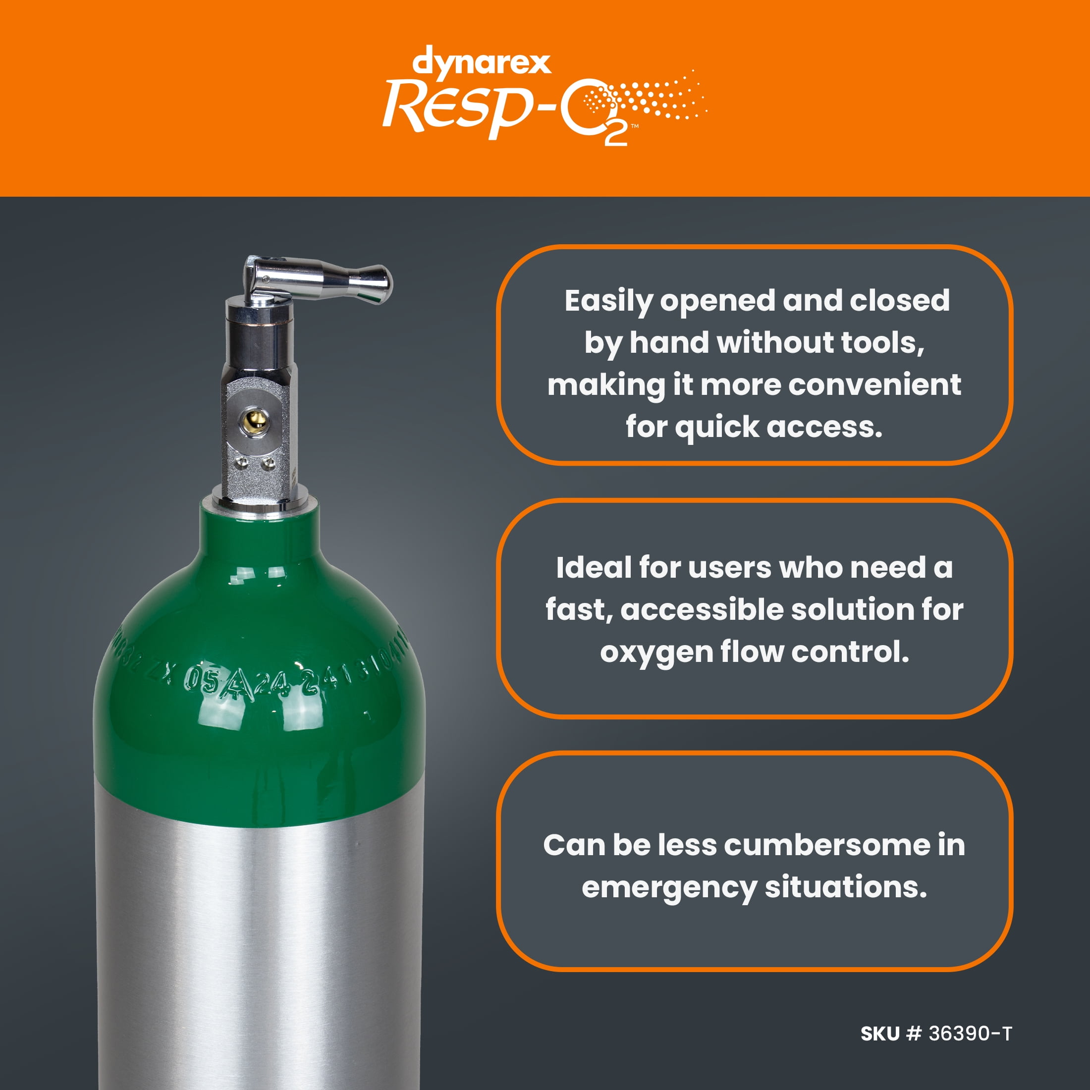 Dynarex Resp-O2 M24 Oxygen E-Cylinder with CGA 870 Toggle Valve - 4.6L Standard Size Oxygen Cylinder - Lightweight Aluminum Portable Tank with 680L Oxygen Capacity