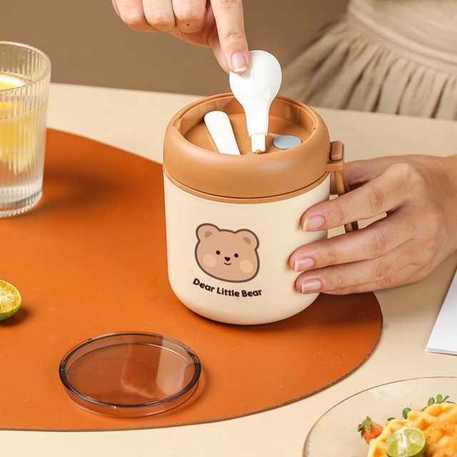 Taza De Sopa Recipiente de comida a prueba de fugas de acero inoxidable, taza térmica de oso bonito, vajilla de cocina