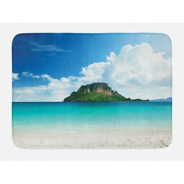 Island Bath Mat, Poda Island in Thailand South Asian Tropic Paradise Hot Sun with Clouds Photo, Non-Slip Plush Mat Bathroom Kitchen Laundry Room Decor, 29.5 X 17.5 Inches, Blue White Cream, Ambesonne
