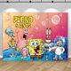 thumbnail image 3 of Fondo de fiesta de Bob Esponja con nombre y edad de bebé personalizado, decoración para cumpleaños de niño, accesorios de fotografía de Patricio y Estrella, pancarta, 3 of 5