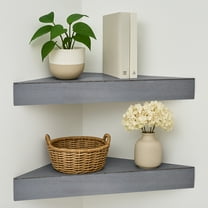 American Art Decor Rustic Wood Floating Corner Shelves - Grey - Set of 2