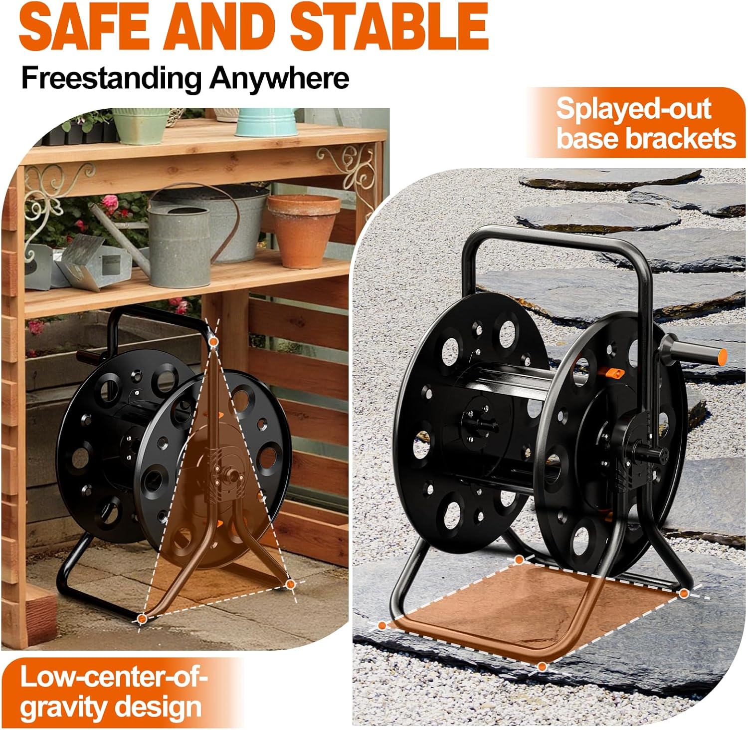 SPECILITE Metal Garden Hose Reel, UV Resistance Outdoor Floor Water Pipe Holder, Holds 100-150ft of Hose , for Outside, Irrigation, Cleaning