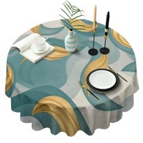 Teal Gold Wave Marble Pattern Round Tablecloth 60"x60",Wrinkle Wipeable Table Cloth for Kitchen Dining Room Picnic Patio Party