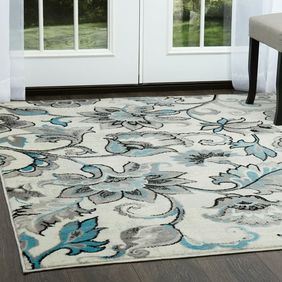 Home Dynamix Boho Odesa Modern Floral Indoor Area Rug, Ivory/Aqua, 20"x31"