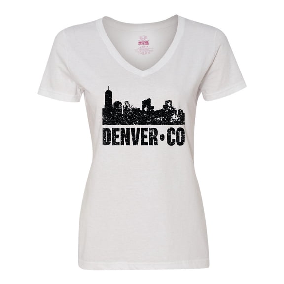 Inktastic Denver Colorado Skyline Grunge Women's V-Neck T-Shirt