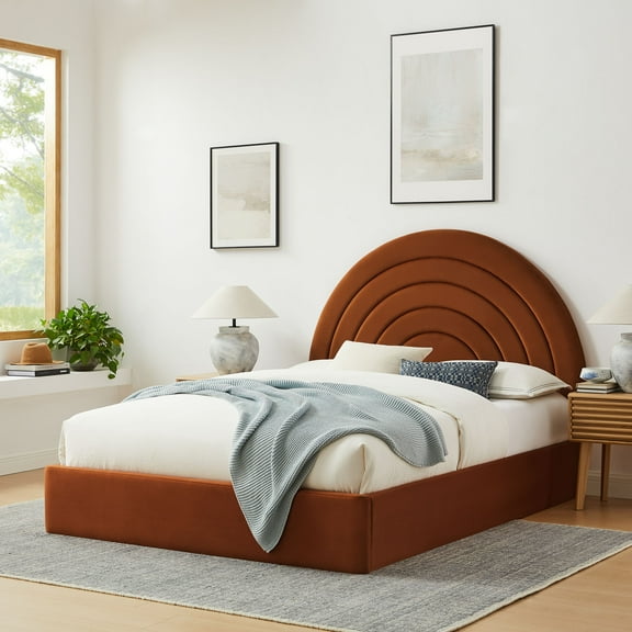 Modway Solana Arched Performance Velvet King Platform Bed in Rust