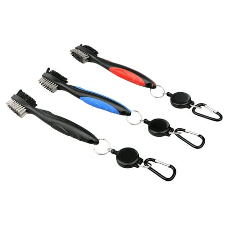 - TSV Pack of 3 Golf Club Cleaning Brush with Double Sided, Brass & Nylon Bristle - Black Red Blue