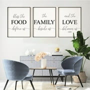 3 Pieces Poster Prints Bless The Food Before Us The Family Beside Us Wall Art Canvas Painting For Dining Room Kitchen Wall Decor With Inner Frame