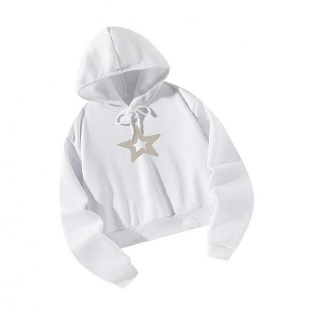 Sudadera con capucha informal para mujer, sudadera con capucha deportiva, estampado de estrellas, manga larga blanca, con cordón, sudadera con capucha S