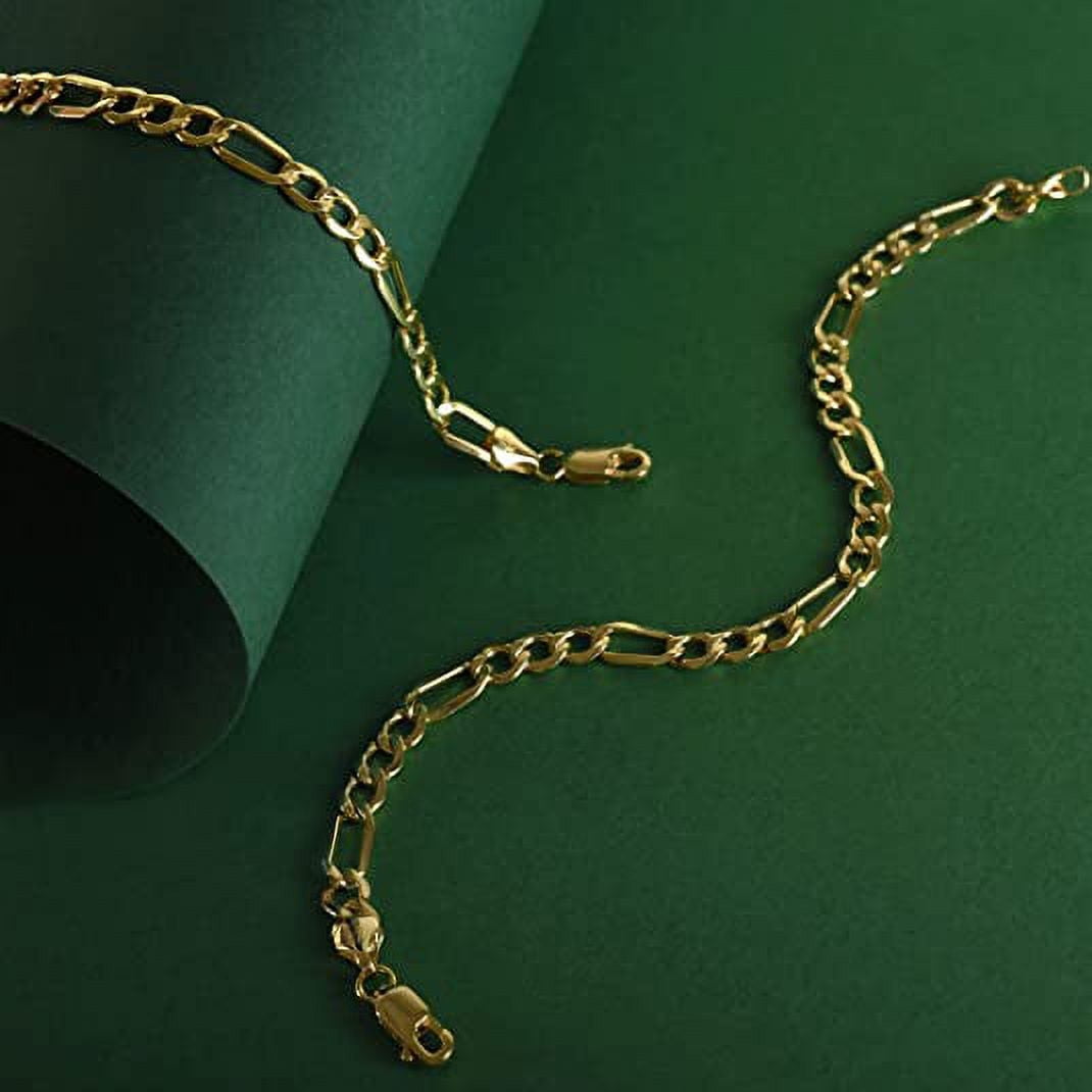 Jewelry Atelier Gold Filled Chain Bracelet Collection - 14K Solid Yellow Gold Filled Figaro Chain Bracelets for Women and Men with Different Sizes (4.7mm)