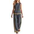 thumbnail image 6 of VBVC Women's 2 Piece Sleeveless Contrast Sweatsuit,Cotton Matching Set For Women,Ladies Brethable Tank Top and Wide Leg Pants with Pockets,Dark Gray,S-2XL, 6 of 10