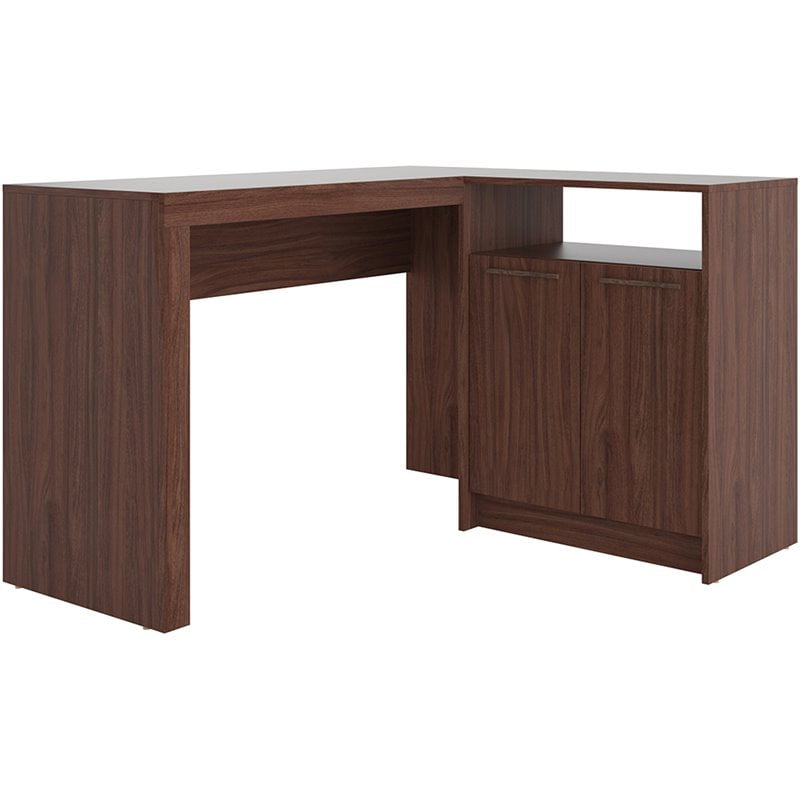 Pemberly Row Contemporary Wood LShaped Writing Desk in Dark Brown