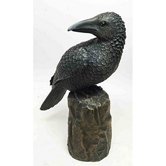 LARGE PERCHING DARK RAVEN STATUE FIGURINE ON CLIFF TOP SCAVENGER BIRD